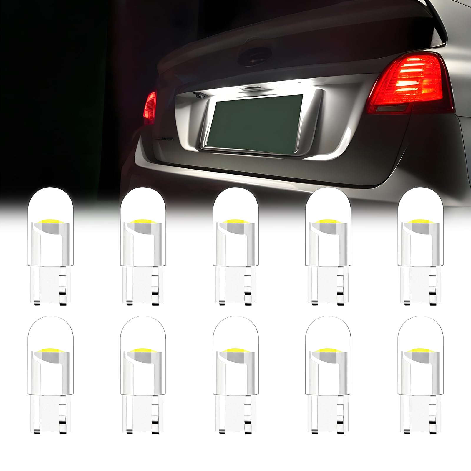 Noobibaba 501 LED Bulbs W5W Bulb, T10 194 168 2825 Number Plate Light LED Side Light, Cool White 6000K 0.5W 12V DC Wedge Base 10-Count