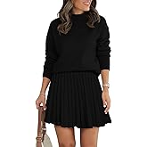 COCCKO Women's Two Piece Outfits Turtleneck Long Sleeve Ribbed Knit Tops Pleated Mini Skirt 2026 Casual Sweater Sets