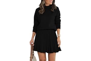 COCCKO Women's Two Piece Outfits Turtleneck Long Sleeve Ribbed Knit Tops Pleated Mini Skirt 2025 Casual Sweater Sets