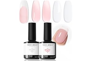 modelones Gel Nail Polish Set 2 Pcs 15ml French Manicure Kit White Nude Pink Jelly Sheer Gel Polish Soak Off UV LED Classic French Tip Gel Polish Natural Nail Art DIY Gift for Women