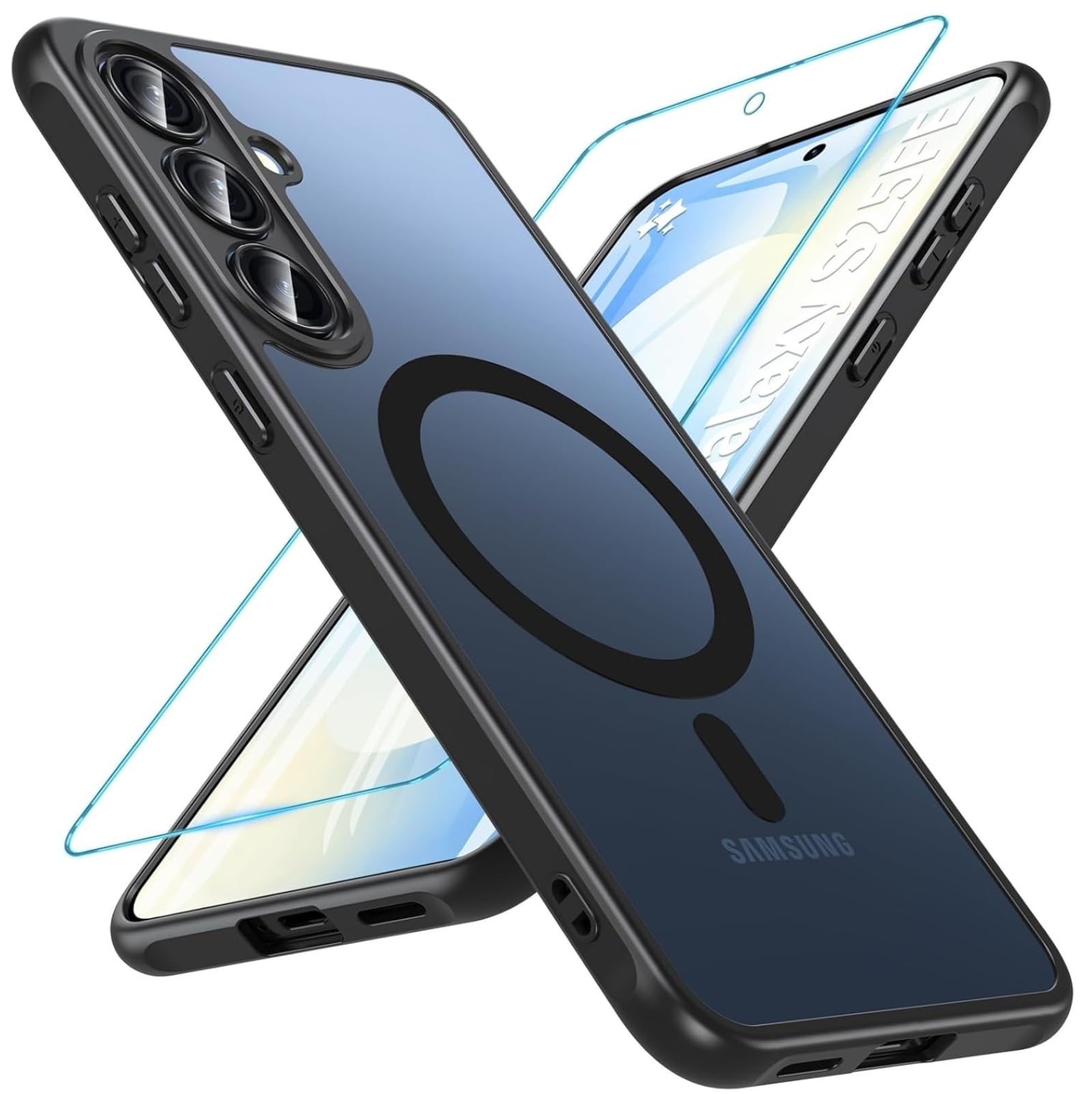Cum2giff Magnetic for Samsung Galaxy S25 FE Case, Compatible with Magsafe, Shockproof Military Grade Drop Protection, Black Slim Rugged Cover Shockproof Case for S25 FE, Black