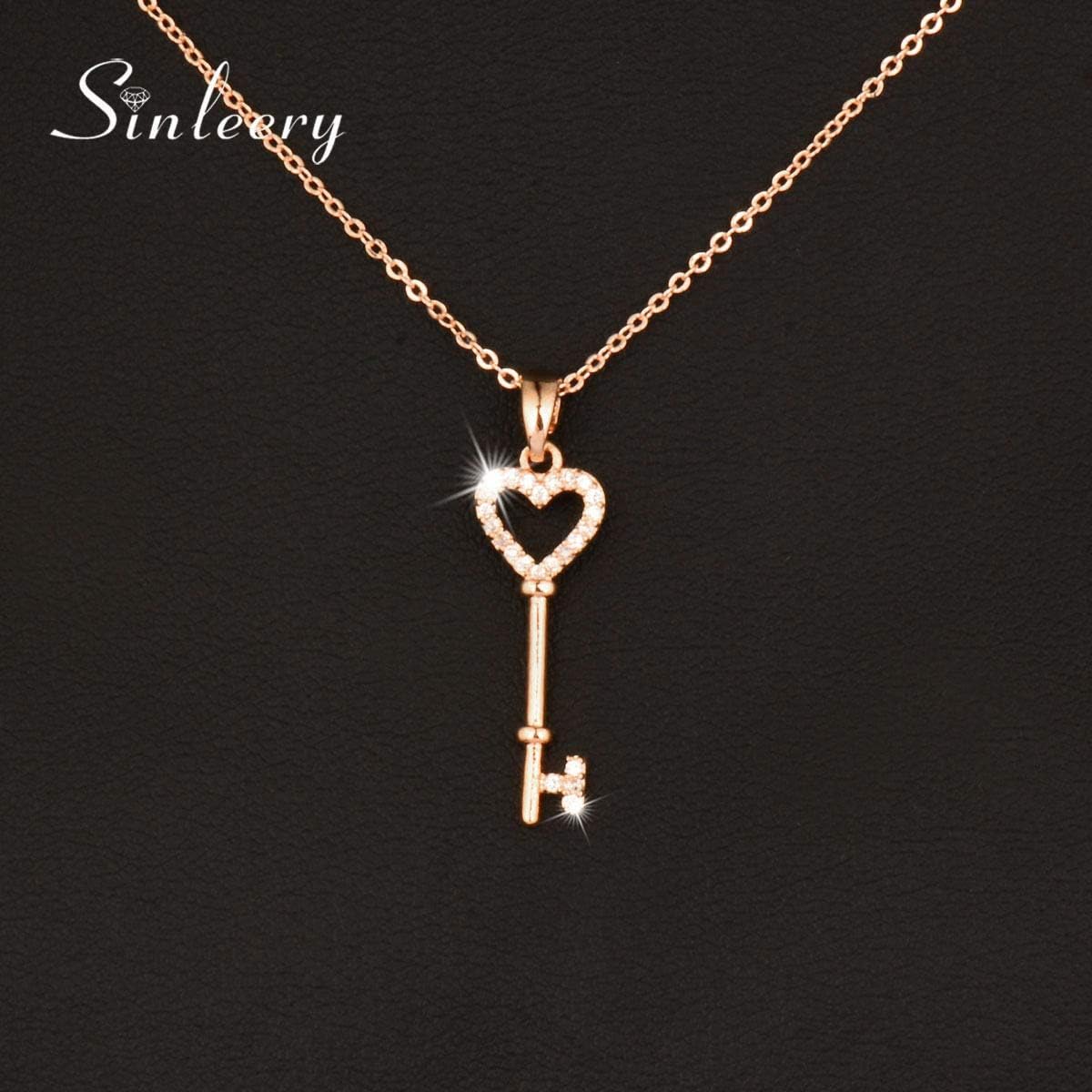 LALISA Sweet Micro Pave Crystal Heart Key Necklace&Pendants for Women Brand Jewelry New