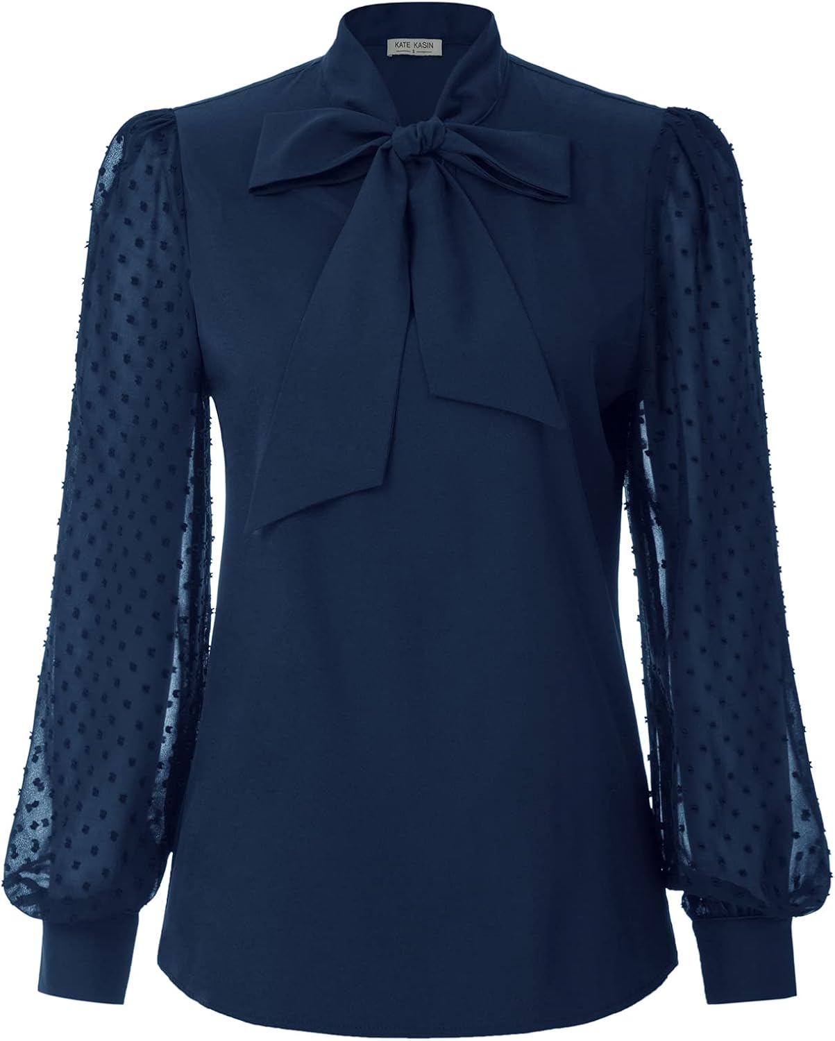 Kate Kasin Women Bow Tie Blouse Summer Chiffon Tops Long Sleeve Work Tunic Dark Blue L Amazon