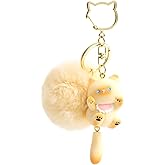 YILANFULL Kawaii Cat Keychain with Fluffy Pom Pom, Cute Bag Charm for Girls Women. Perfect Girly Gift & Backpack Decor