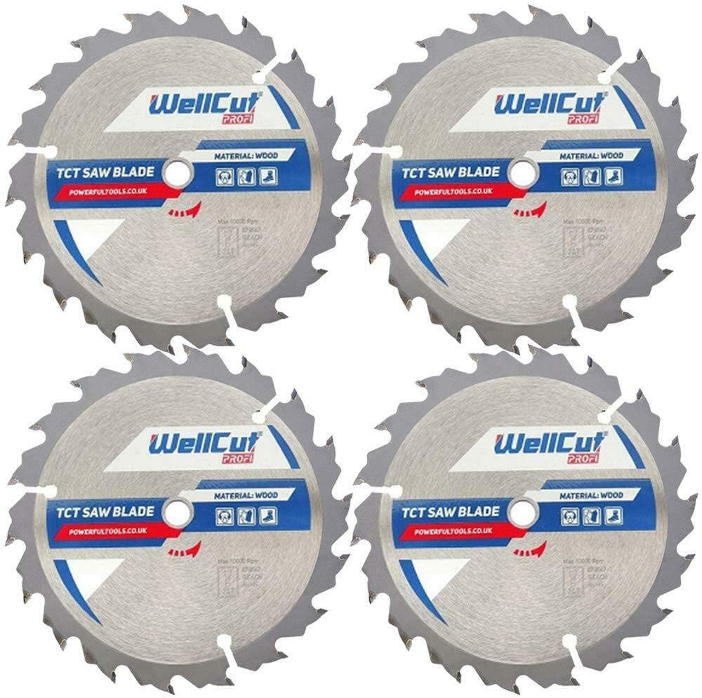 WellCut Wood Circular Saw Blade 165mm x 18T x 30mm Bore for Bosch, Makita (Pack of 4)