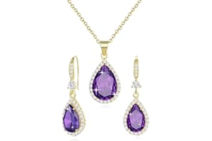 Sumonyo Women Jewelry Set Silver/Gold Plated Teardrop Pendant Necklace Dangle Drop Earrings Dangling Sets Birthstone Crystals Rhinestone,Birthday Anniversary Wedding Mother’s Day Gifts for Women