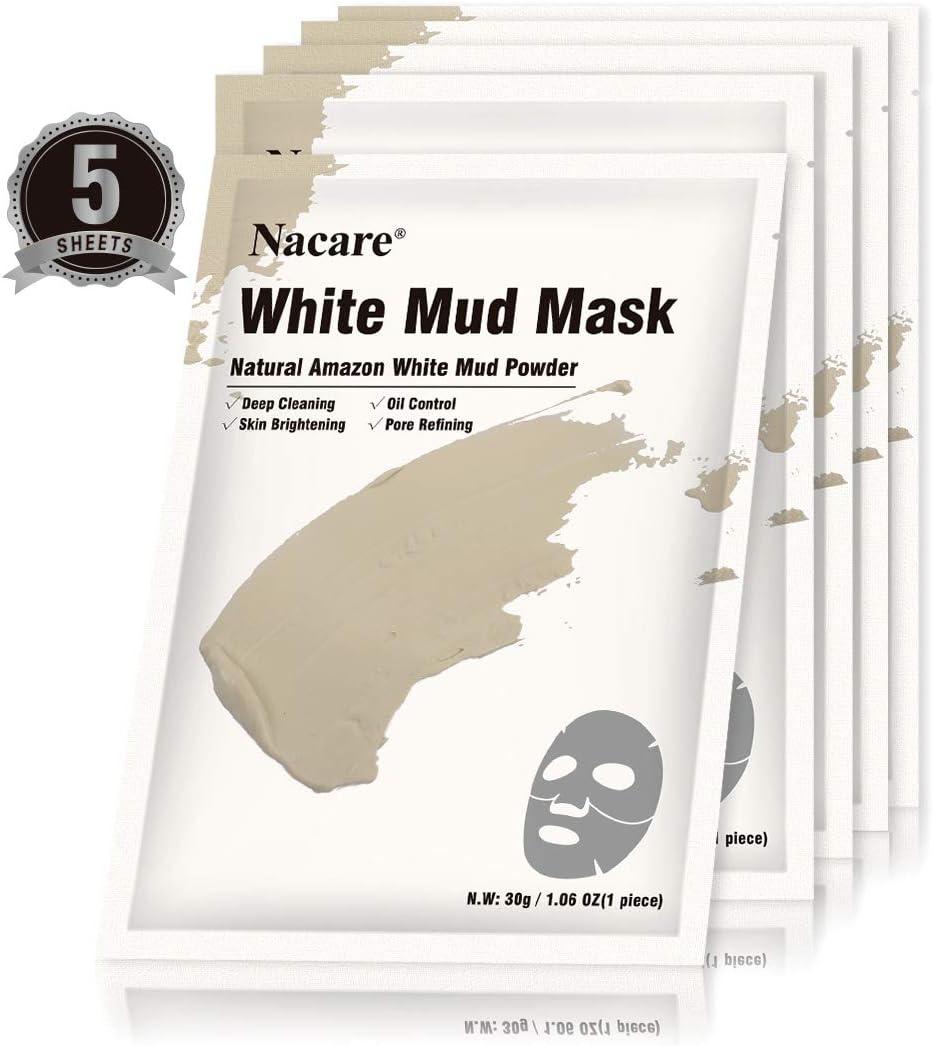 Nacare Acne Treatment Pore Refining White Mud Clay Sheet Mask Deep Skin Cleansing Facial Mask 5 Sheets