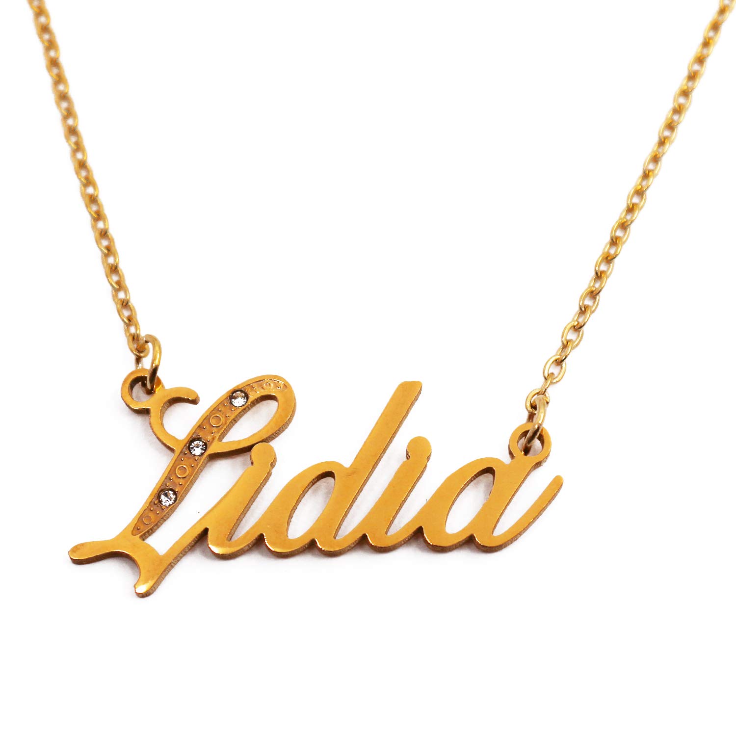 Lidia Name Necklace Personalised Italic Gold Tone, Custom Dainty Name Pendants, Jewellery for Ladies, Girlfriend, Mother, Sister, Friends
