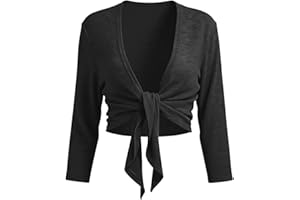 Women's Daily Tie Front Shrug 3/4 Sleeve Bolero Cardigan Lightweight Summer Casual Beach Swim Cropped Cover Up Tops