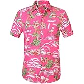 Men's Hawaiian Shirt Funky Blue Beach Printed Tropical Beach Shirt Casual Button Down Short Sleeve Floral Shirts Tops