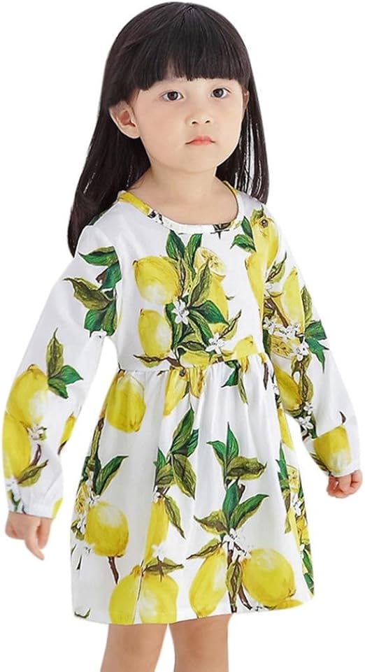 Baby Girls Dresses Lemon Flower Printed Long Sleeve Skirt Dress Party