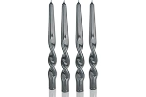 MAITREYA Grey Spiral Taper Candles - Handmade Twisted Conical Stick Candles, Set of 4 for Decoration, Weddings, Parties, Church - Unscented, Dripless, 10 inch