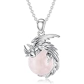 LONAGO Dragon Necklace with Birthstone Sterling Silver Wyvern Dragon Pendant Necklace Gift for Women