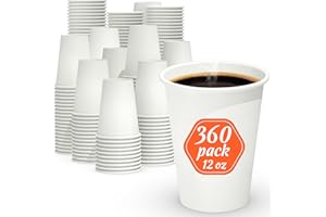 Dealusy 360 Count 12 oz Coffee Cups, Leak-Free Food Safe Paper Cups 12 oz, Disposable 12oz White Paper Cups for Cold and Hot Drinks