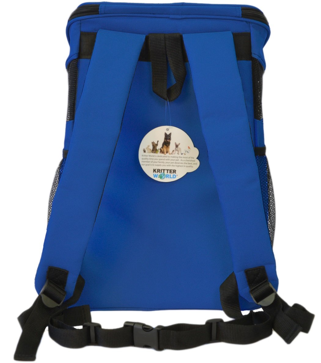 KritterWorld Pet Carrier Backpack for Small Dogs, Puppies, Cats, Kittens Up to 7lbs, Free Collapsible Dog Bowl Included, Comfort Mesh Pup Pack Great for A Walk, Travel, Hiking and Cycling, Blue