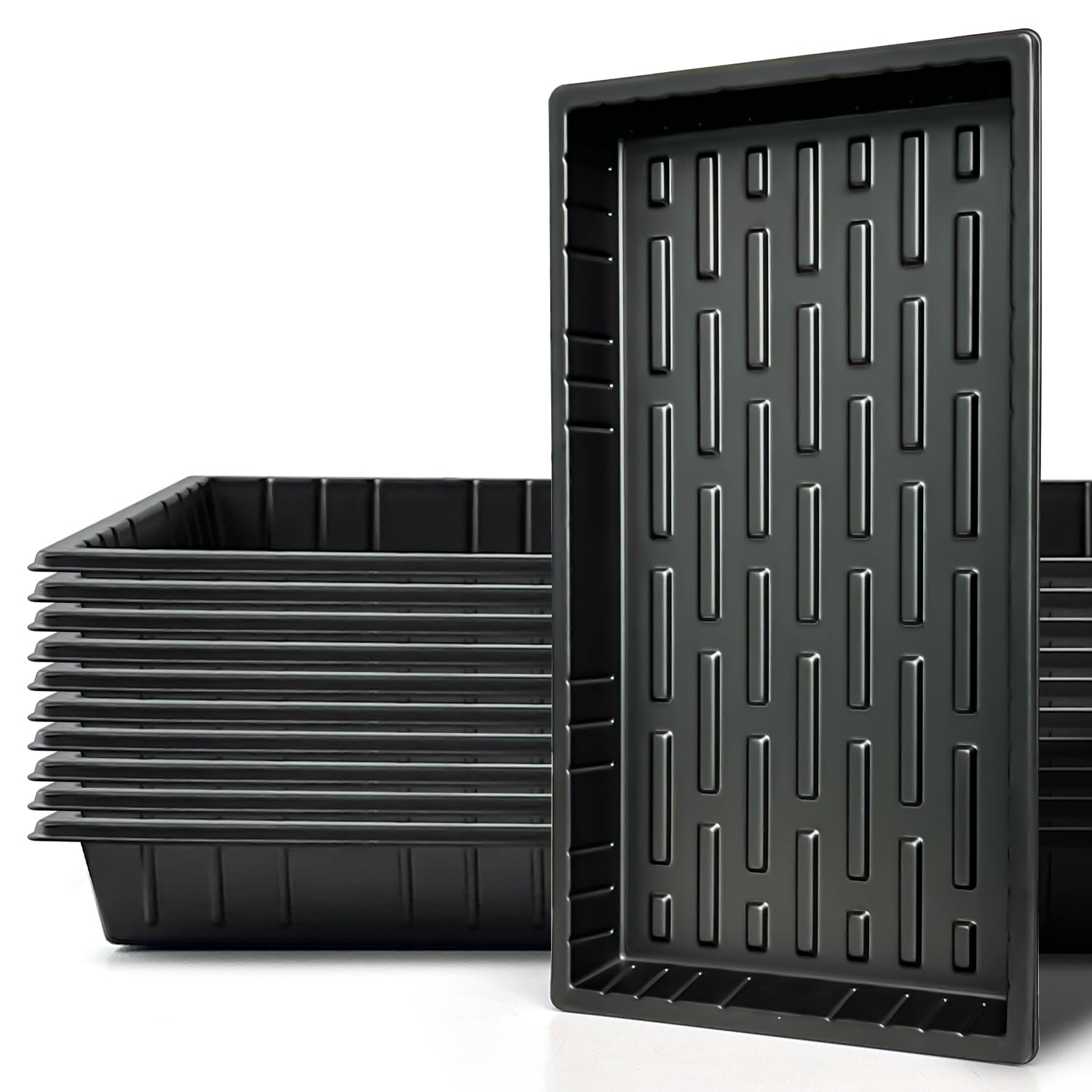 Photo 1 of RooTrimmer Growing Trays, 1020 Plant Nursery Trays Heavy Duty Seed Starter Flat Seedling Tray for 72/128 Cell Plug Tray Transplant Growing Microgreens (21"×11", 10 Pack, 1.6" Deep, Without Holes)