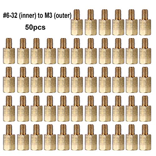 HanTof Replacement PC Mounting #6-32(Inner) to M3(Outer) Brass Jack Screw Standoff,Motherboard Standoffs,ATX Case Standoffs,ATX Standoff for ATX Computer Case - 50 Pack