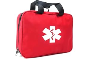 Jipemtra Red First Aid Bag Empty Travel Rescue Pouch First Responder Storage Medicine Emergency Bag for Car Home Office Kitchen Sports Outdoors (Red QZB)