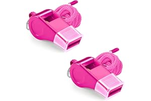Guokoo Whistle for Coaches - Pink Plastic Whistles, with Lanyard and Mouthpiece - Loud Crisp Sound & Bright Colors for Coaches, Teachers, Referees, Lifeguards & Emergency Outdoor Sports (2 Pcs)