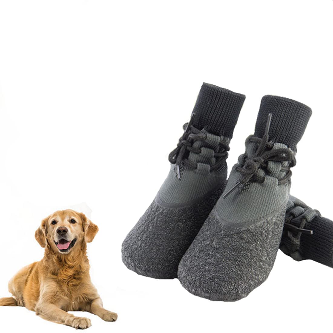 VIZAUZIE Dog Shoes Sock Rain Waterproof Protective Boots for Small Medium and Large Dogs 4pcs Gray S