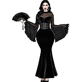 InGoticos Women Gothic Sexy Retro Mesh Contrast Dark Party Prom Mermaid Goth Dress