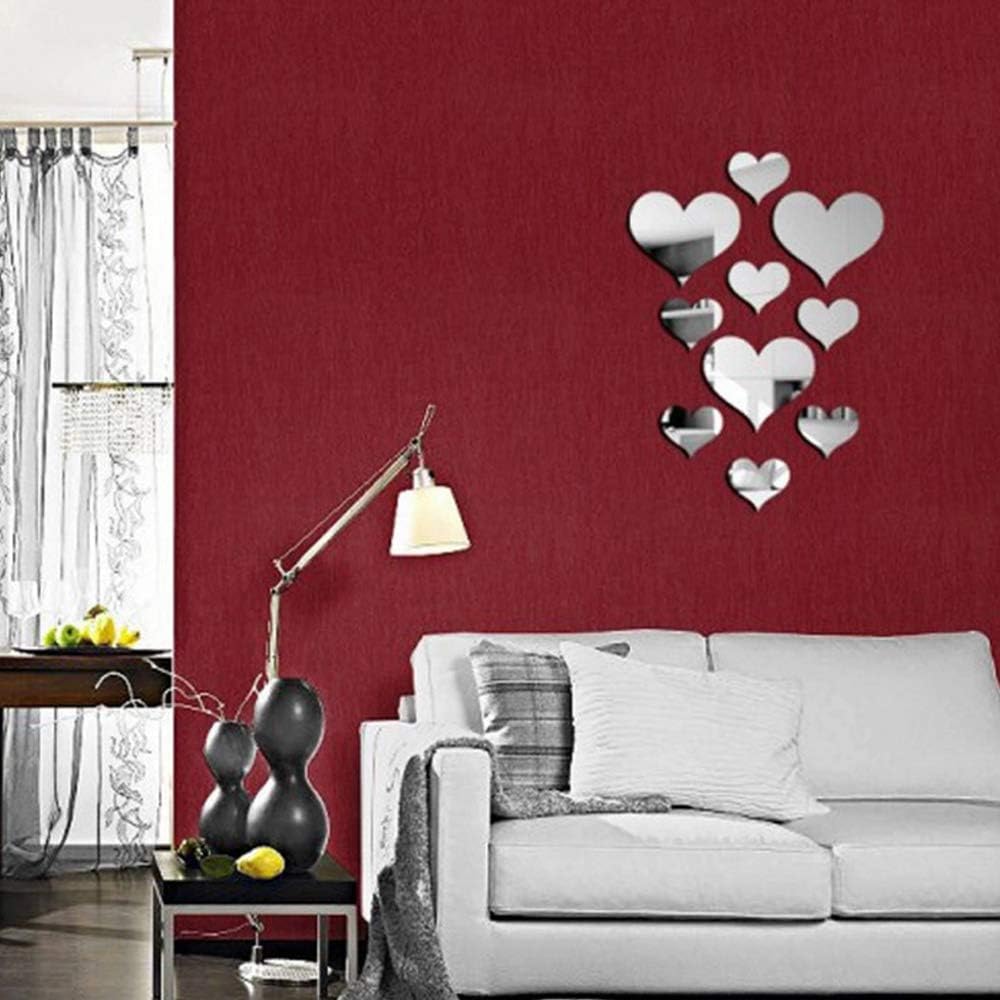 Mirror Wall Stickers, 3D Crystal Love Heart Acrylic DIY Art Wall Decals Home Living Room Bathroom TV Background Decor (Silver)