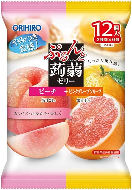 Amazon オリヒロ ぷるんと蒟蒻ゼリーパウチ ピーチ ピンクグレープフルーツ gx12個 ダイエットクッキー スナック 通販