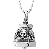 COOLSTEELANDBEYOND Mens Stainless Steel Skull Bell Pendant Necklace Gothic Punk Biker Style with Bead Chain