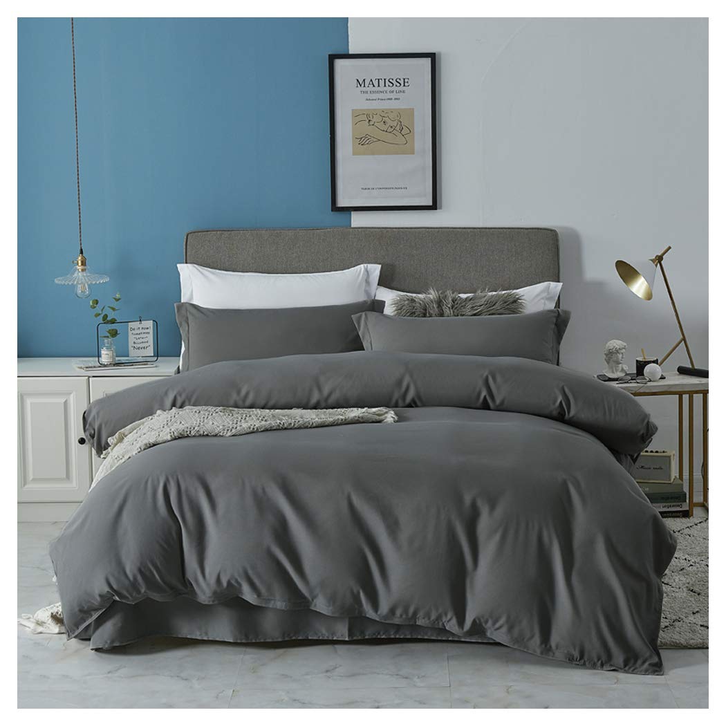Duvet Cover Set 【Charcoal】Quilt Comforter Cover 600TC Soft Microfiber Wrinkle Stain Resistant Cover Bedding Set Solid Colour Soft Silk Like Satin Luxury Zipper Closure (Super King 260 x 220cm)