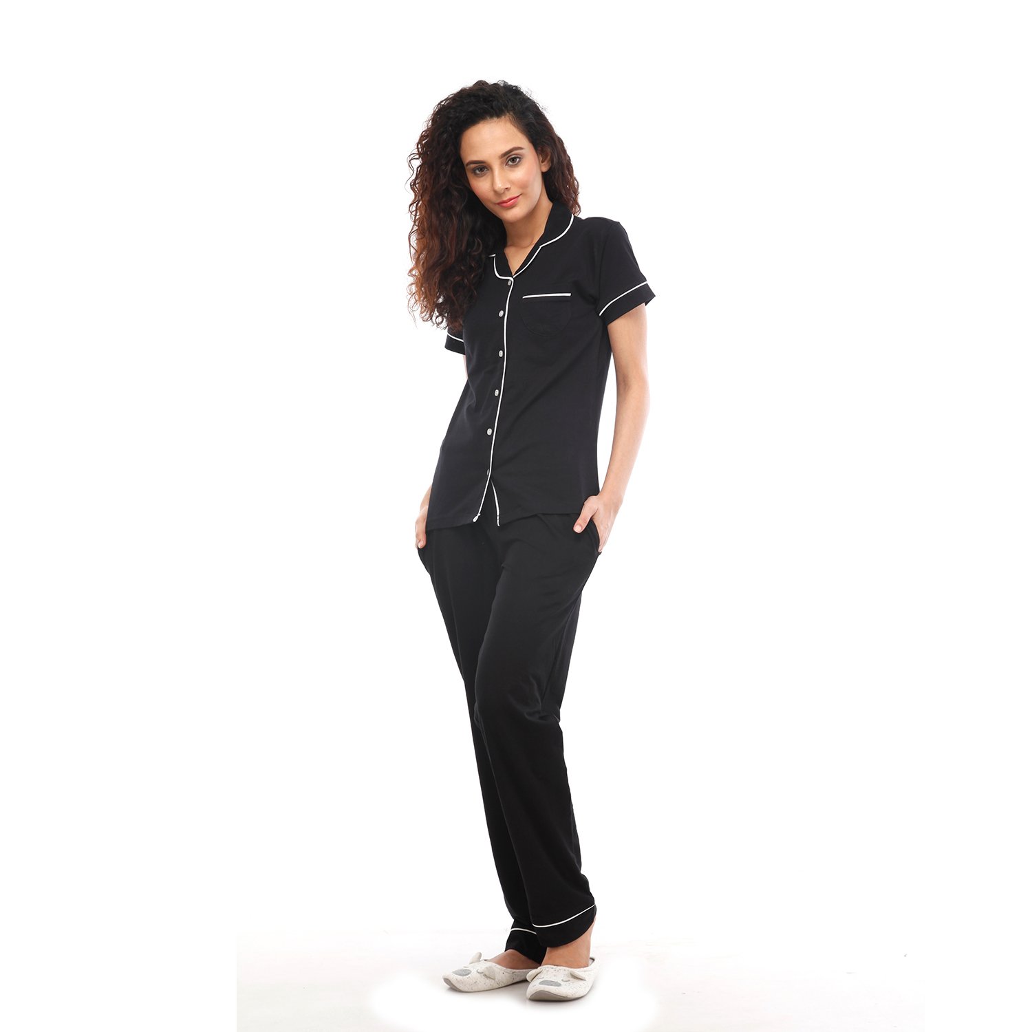 nite flite classic midnight black cotton pyjama set