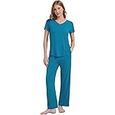 WiWi Women's Viscose from Bamboo Pajamas Set Short Sleeve Pajama Sets with Pants Super Soft Cooling Pjs with Pockets S-XXL
