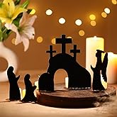 Yaocom 5 Pcs Jesus Tomb Easter Decor Empty Tomb Easter Scene and Cross Decoration Metal Jesus Sign He is Risen Nativity Resurrection Scene Sign for Home Office Table Ornament