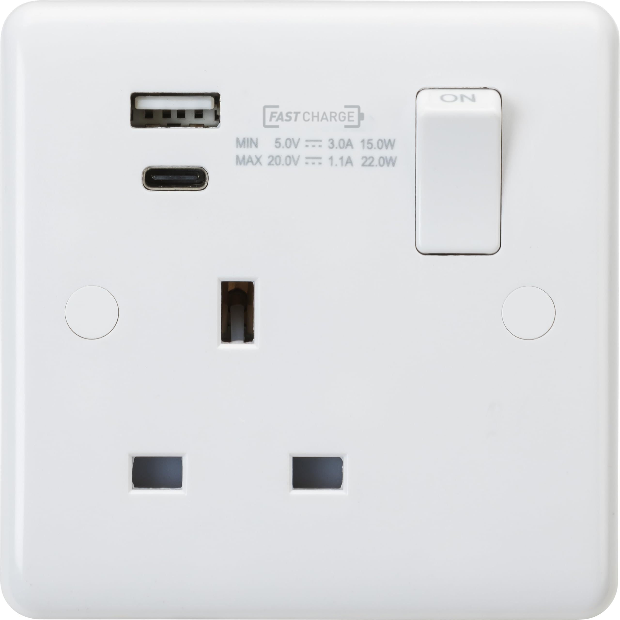 Knightsbridge 13A 1G DP Switched Socket with Dual USB A+C (20V DC 1.1A) Max. 22W