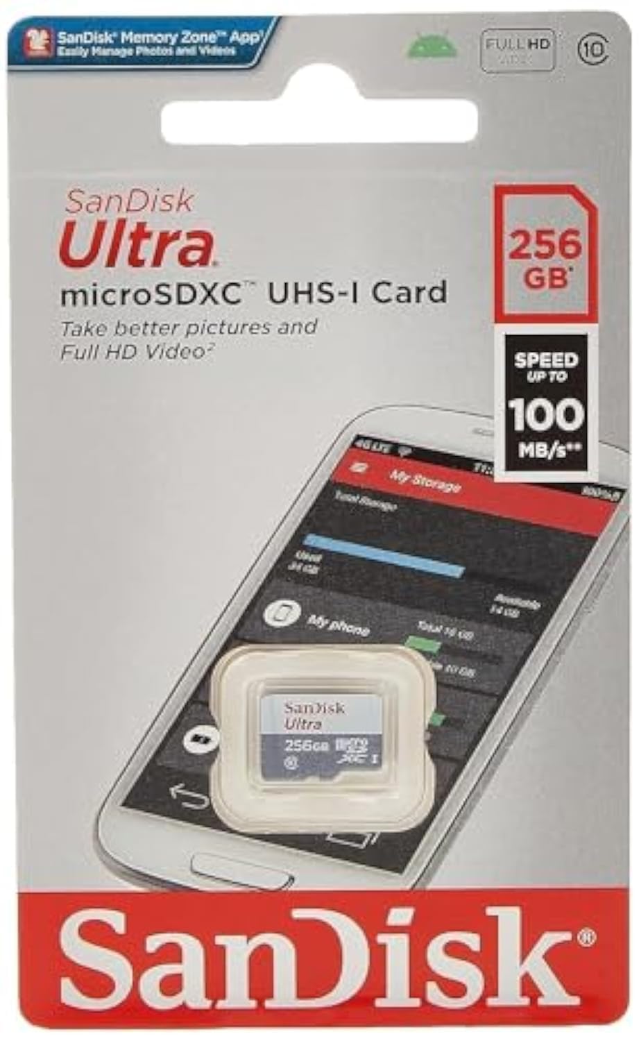 SANDISK - CARDS 256GB Ultra Lite White/Gray MICROSDXC 100MB/S Class 10 UHS-