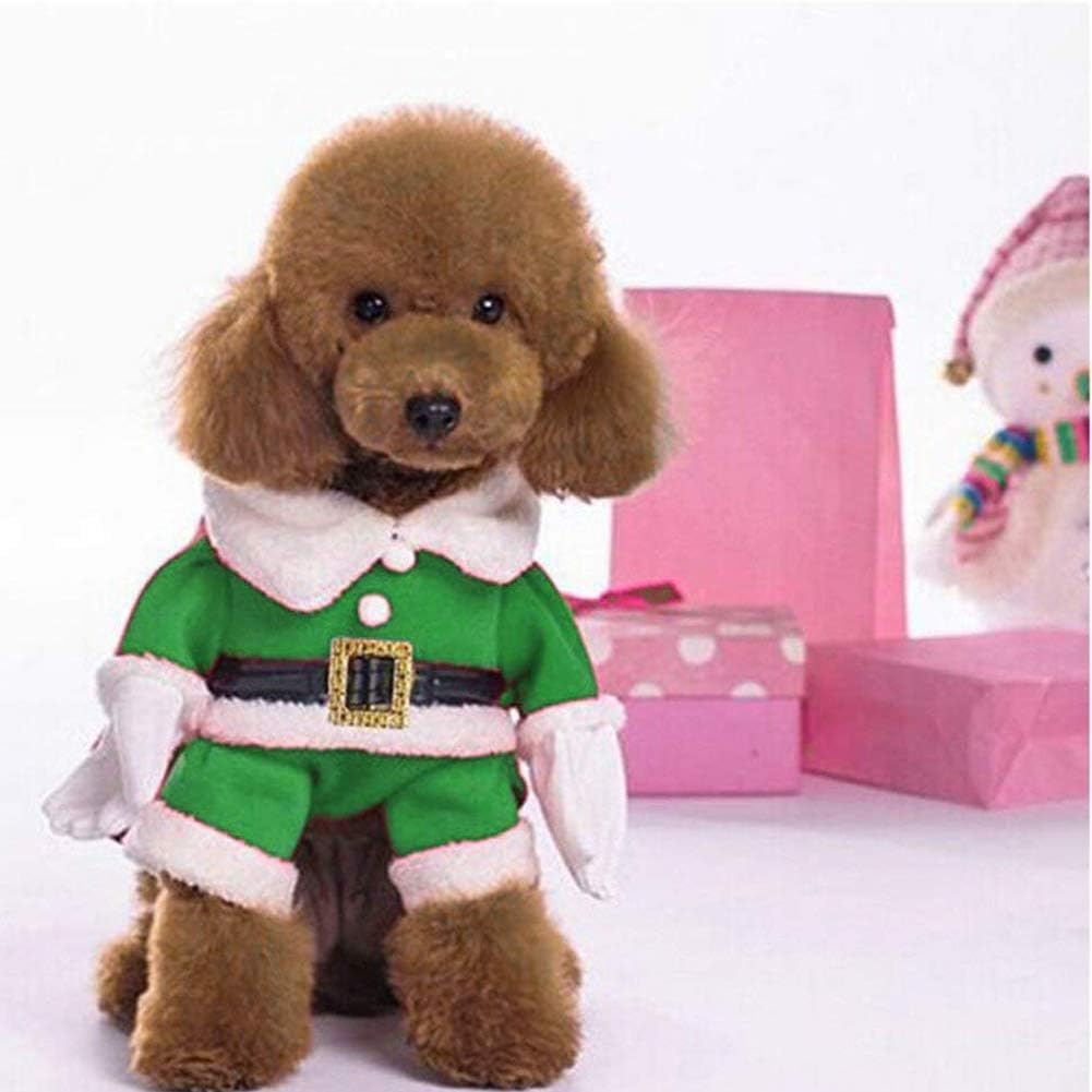 DELIFUR Pet Christmas Costumes - Dog & Cat Xmas Suit with Cap, Santa Claus Hoodies - Warm in Winter (Green, L) - Image 4