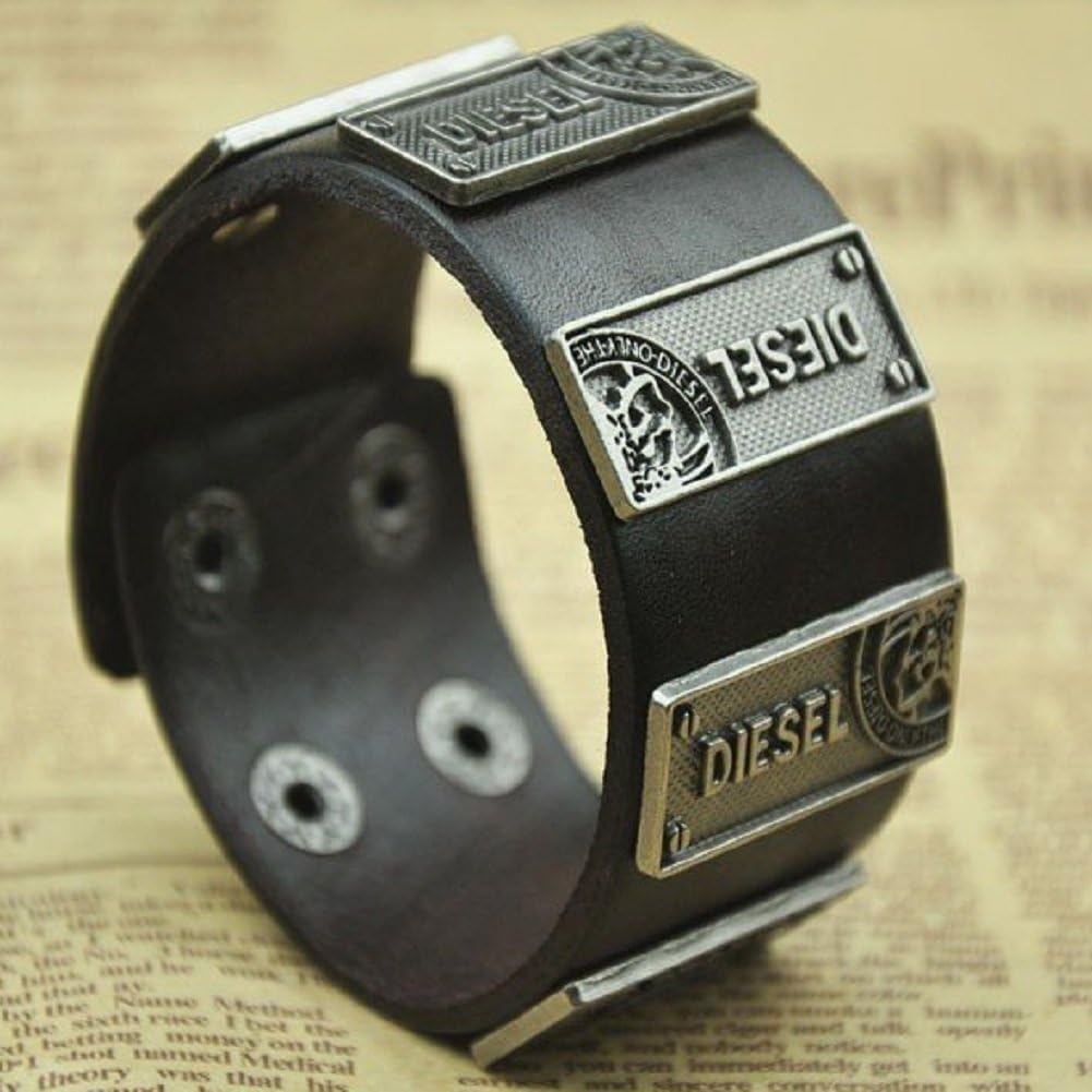 Real Wide Leather Rock Cool Metal Style Clasp Genunine Leather Bracelet Men's Woman Skull Bracelets