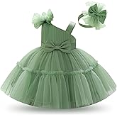 IDOPIP Toddler Baby Flower Girl Dress Bowknot Princess Tulle Tutu Party Wedding Birthday Pageant Dresses with Headband Outfit
