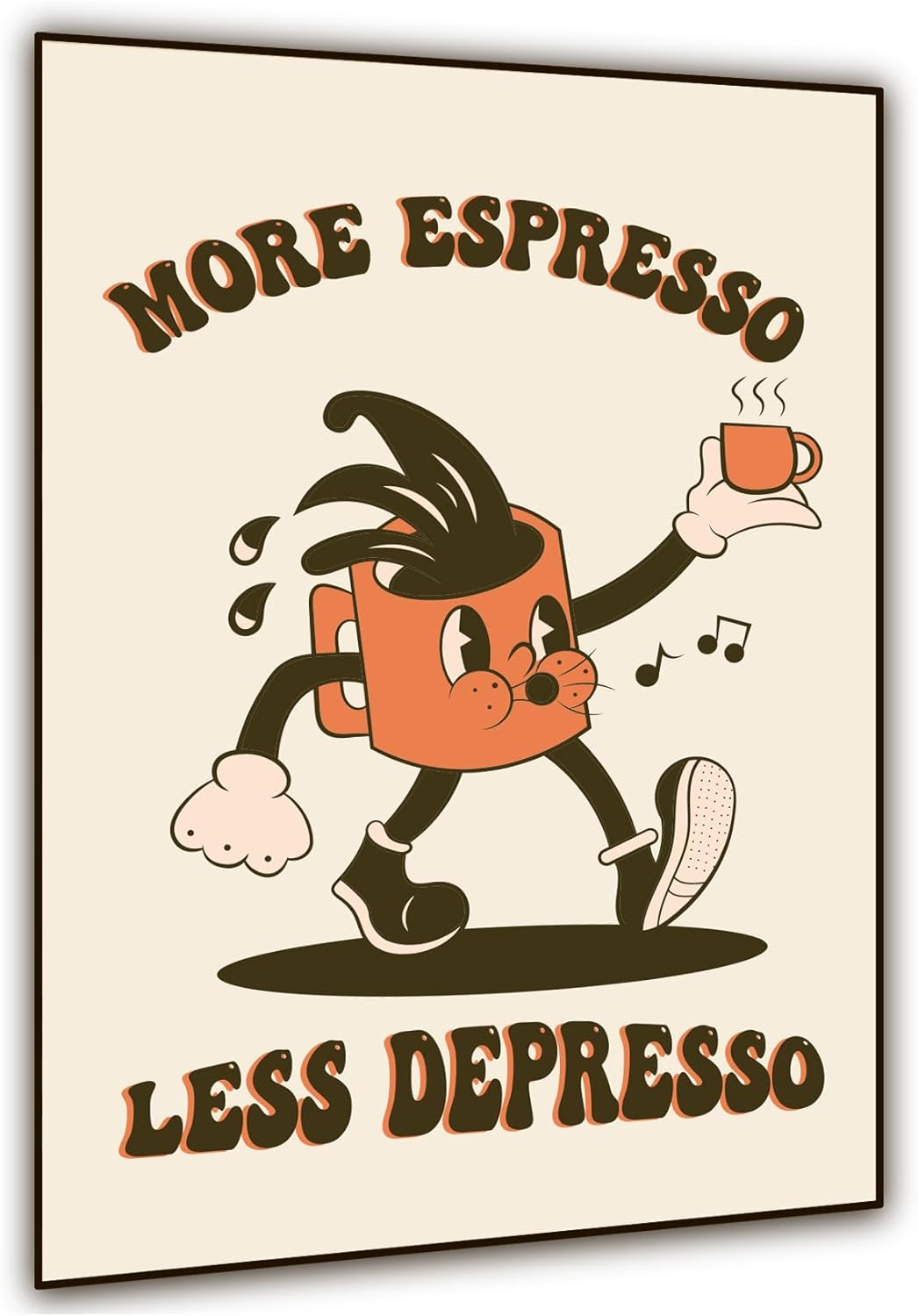 Paintings - Wonkali Funny Retro Groovy Coffee Apartment Decor Aesthetic | More Espresso, Less Depresso Coffee Canvas Poster | Funky Coffee Bar Cart Decor | 12×18