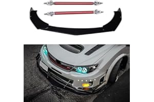 DREAMIZER Universal Front Bumper Lip Strut Rod Spoiler Wing Wide Body Kit Spoiler with Adjustable 8"-11" Support Splitter Rods (Red) - Sharp Corner