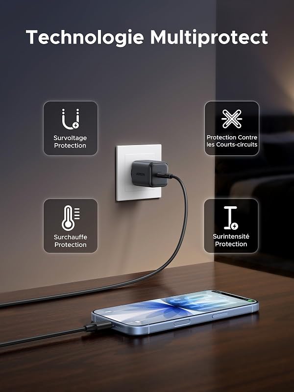 Zapix Chargeur USB C 45W PPS Rapide iPhone GaN avec 5A Câble 1.5M