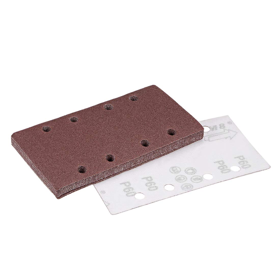 sourcing map 60 Grit 1/3 Sanding Sheet Sander Sandpaper Hook and Loop Pads 8 Hole 10pcs