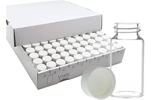 XHPHAPACK 20ml Glass Vials With Screw Caps, 24-400 Screw Neck Assembled With Polypropylene Caps and PE Liners, Leakproof Freezable ，USP Type 1 Borosilicate Glass Bottles with Lids, Pack of 100