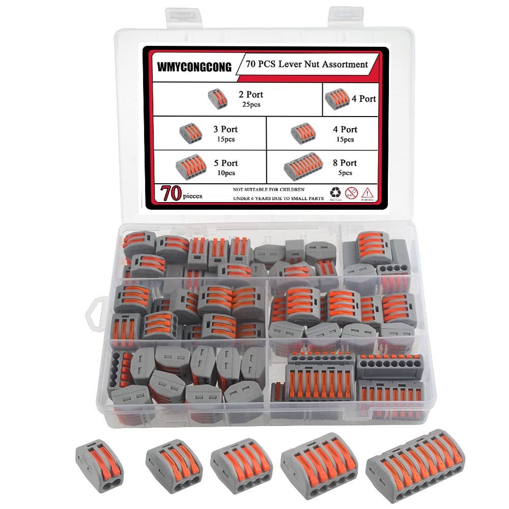 WMYCONGCONG 70 PCS Lever Nut Wire Connector Assortment Conductor Compact Wire Connectors Electrical Connectors 2/3/4/5/8 Port
