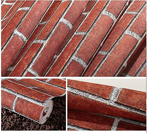 3D Textured Modern Rustic Brick Non-Woven Wallpaper For Livingroom Bedroom Kitchen Bathroom,20.8 In32.8 Ft=57 Sq.ft (Red)