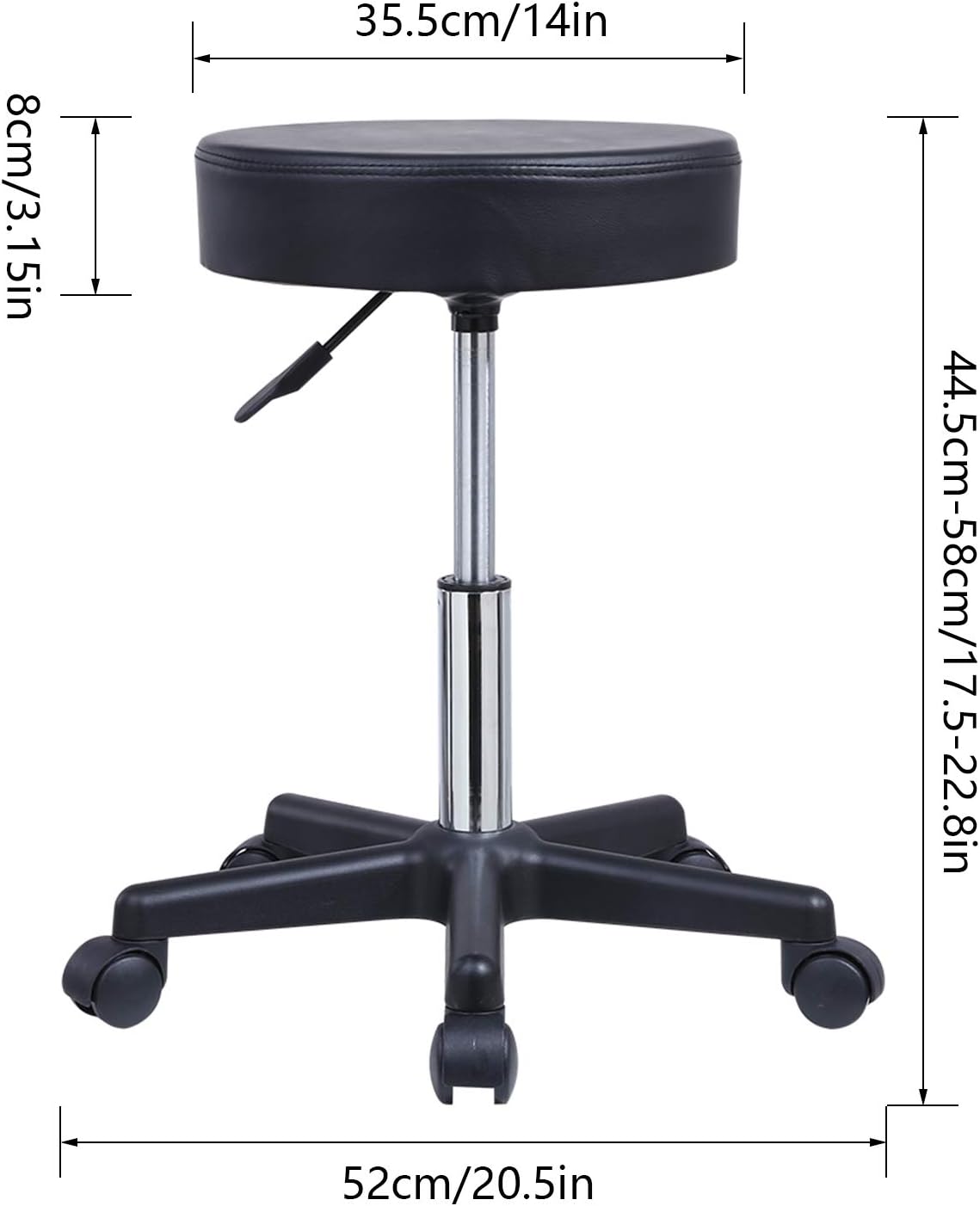 KKTONER Round Rolling Stool PU Leather Height Adjustable Swivel Drafting Work SPA Medical Salon Stools Chair with Wheels Black: Kitchen & Dining