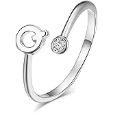 Long tiantian Silver Initial Letter Ring Stackable Rings for Women Fashion Rings Initial Alphabet Knuckle Rings A-Z Silver Crystal Adjustable Finger Ring for Women Jewelry