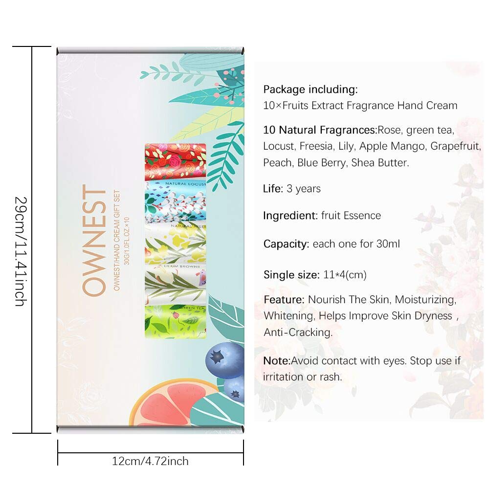 Ownest 10 Pack Fruits Extract Fragrance Hand Cream, Moisturizing Hand Care Cream Travel Gift Set with Shea Butter For Men And Women-30ml : Beauty