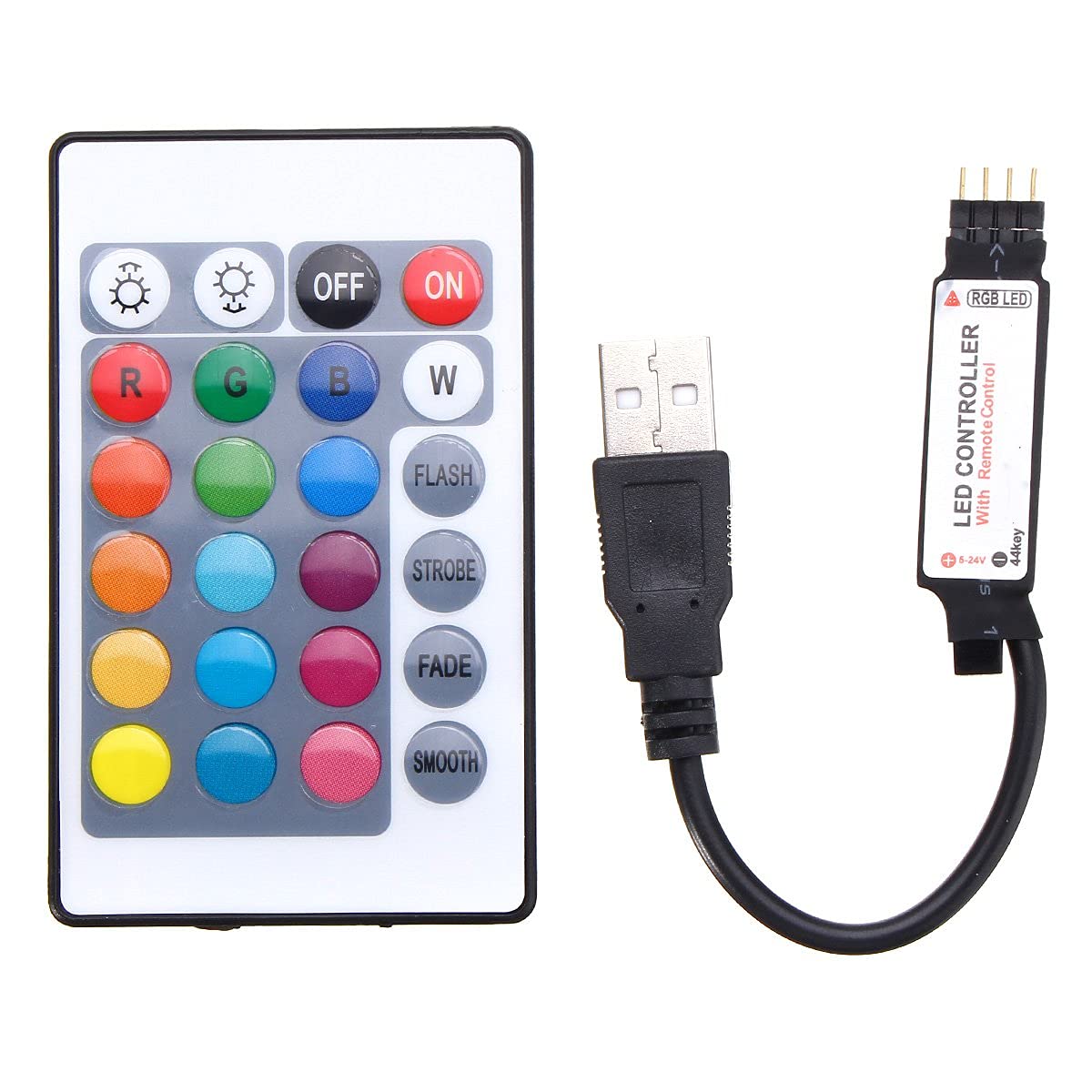 MASUNN 24 Keys USB LED Controller with Remote Control for DC5V 5050 RGB Strip Light