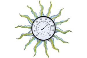 VEWOGARDEN Large Outdoor Thermometer with Hygrometer, Indoor Outdoor Thermometer Waterproof - Metal Sun Decorative Outdoor Thermometer for Patio Home