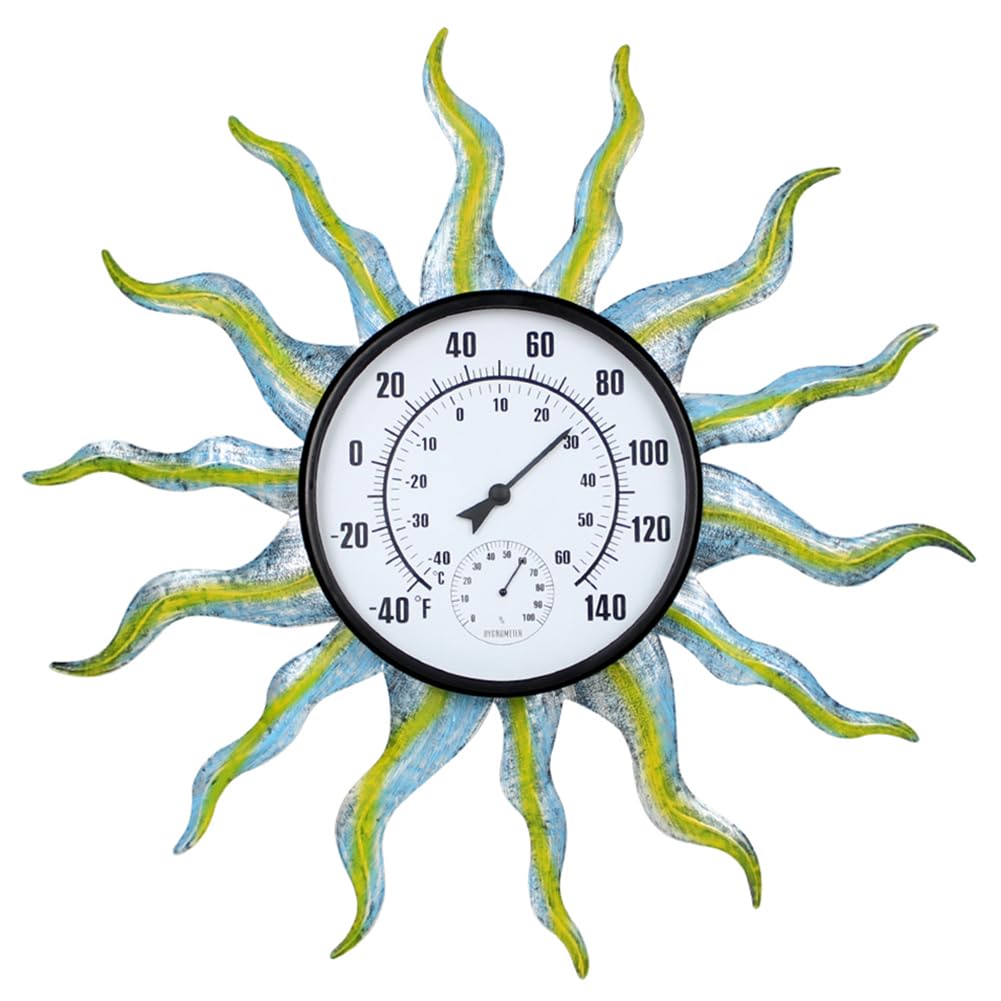 Photo 1 of VEWOGARDEN Large Outdoor Thermometer with Hygrometer, Indoor Outdoor Thermometer Waterproof - Metal Sun Decorative Outdoor Thermometer for Patio Home